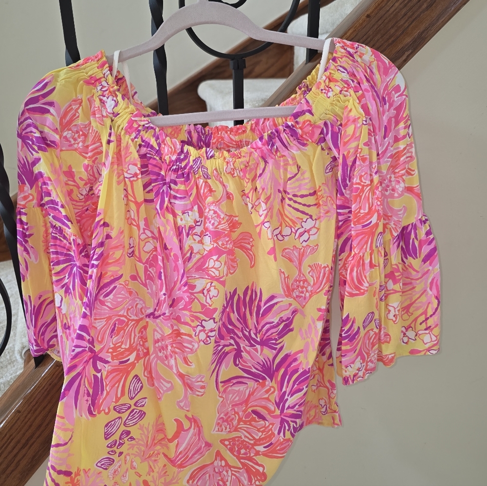 Lilly Pulitzer Vibrant Yellow and Pink Floral Blouse